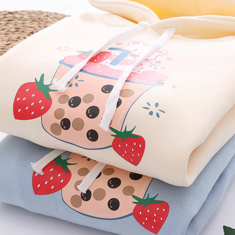 Kawaii Strawberry Hoodie for Women - Cute Anime Pullover
