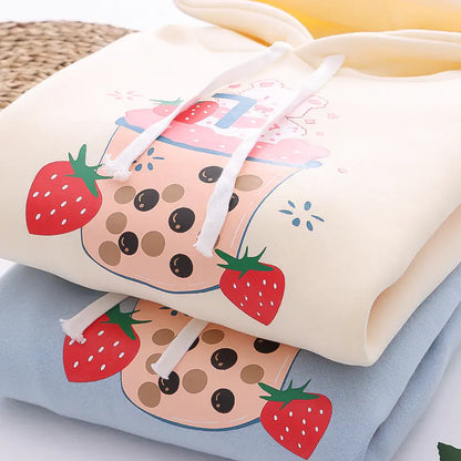 Kawaii Strawberry Hoodie for Women - Cute Anime Pullover
