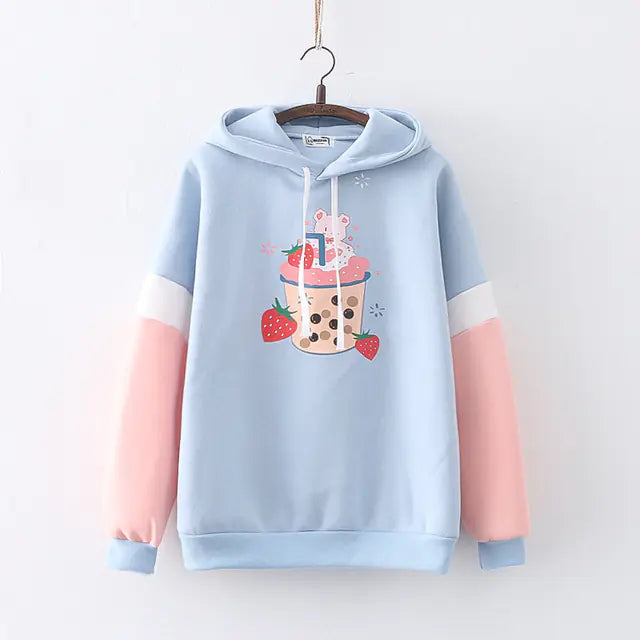 Kawaii Strawberry Hoodie for Women - Cute Anime Pullover