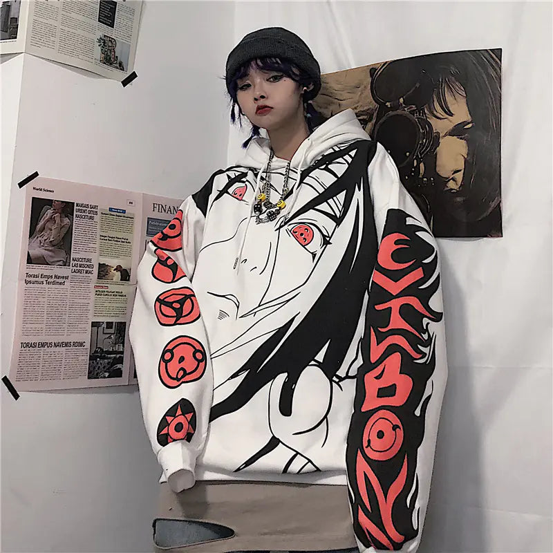 Anime Naruto Itachi Sharingan Print Hoodie for Women
